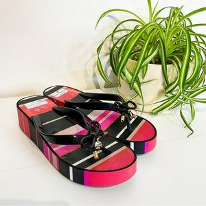KATE SPADE Pink & Black Striped Flip Flop Platform Sandals Size 8